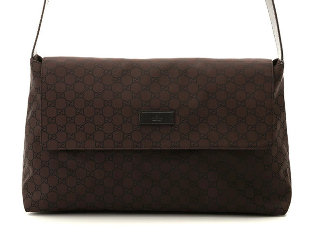 Gucci Shoulder Bag Black GG Canvas Calfskin